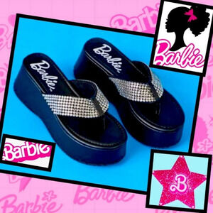 Forever 21 BARBIE Rhinestones Wedge Platform Sandals BLACK Size 10 NWT